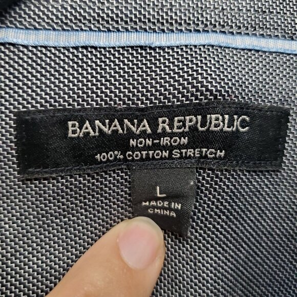 Banana Republic Shirt Mens Large Gray Grant Fit Non-Iron Stretch Long Sleeve But - Picture 2 of 9